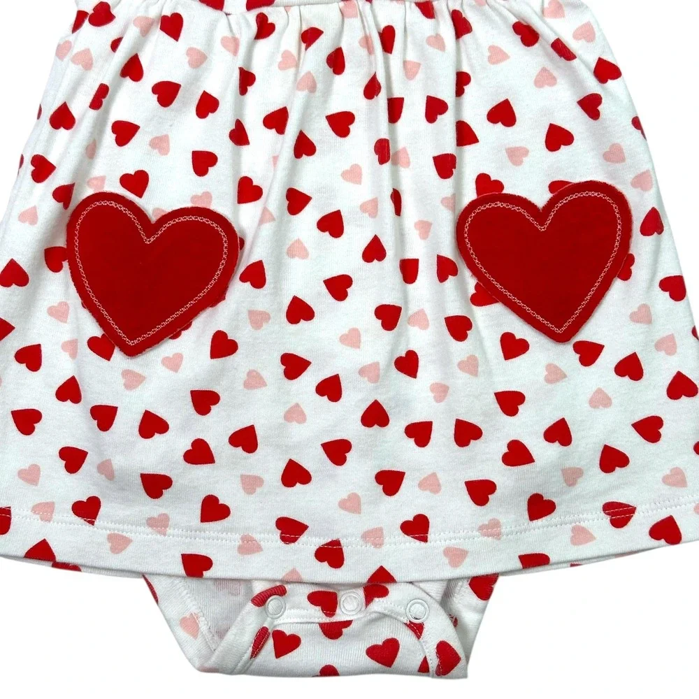Carter's Bodysuit Dress Baby Girl 12M White Red Heart Valentines Print Sweet